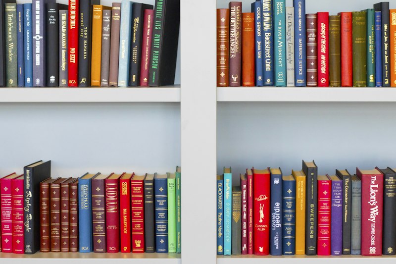 Bookshelf with colorful spines