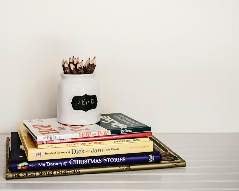 Coffee and book on table morning reading